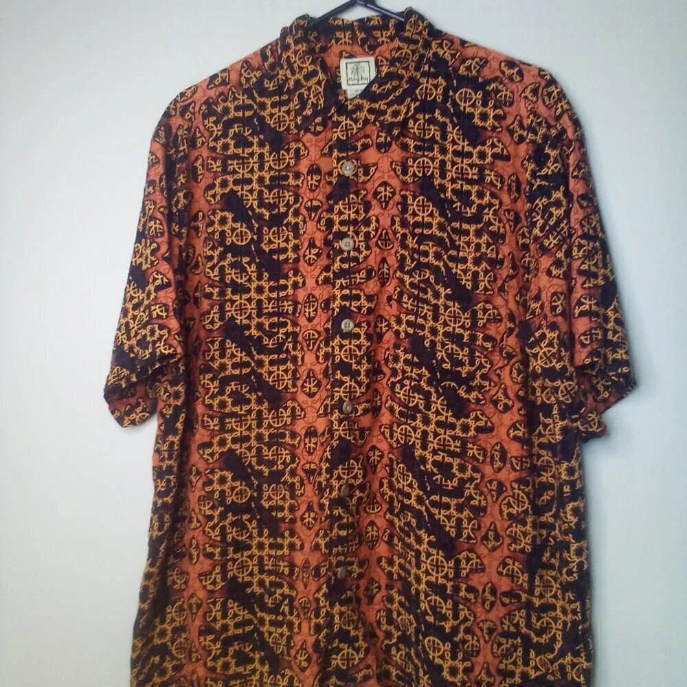 Morro Bay Shirt M Men Short Sleeve Button Up Pattern Brown Black